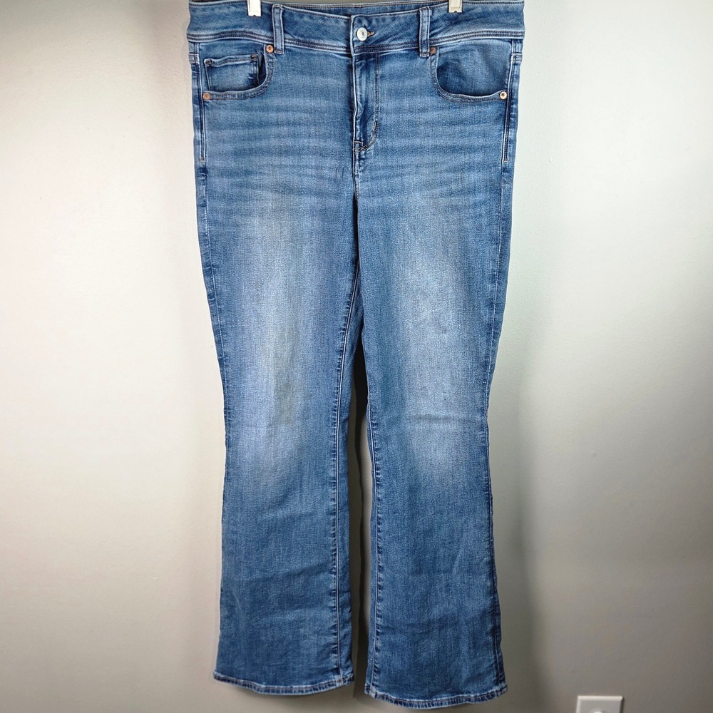 American Eagle Kick Boot Jeans Women 14 Regular Blue Good Mid Rise Flare Stretch